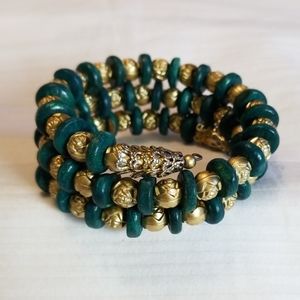 Spiral Gold Carved Rose Wood Bead Bracelet